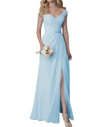 Lover Kiss Women S Cute V Neck Chiffon Long Bridesmaid Dresses Formal Evening Dress With Slit