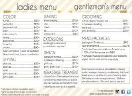 Viva Voce Hair Salon Menu With Services And Prices Salon Menu Salon Services Salon Price List