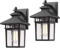 Amazon Com Beionxii Outdoor Wall Mount Lights 2 Pack Exterior Porch Light Fixture Sanded Black Cast Aluminum With Seeded Glass A117w 2pk Home Improvement