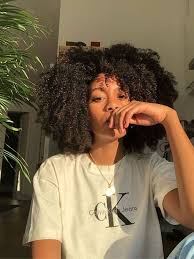Then, part your hair into small sections and braid the tiny sections. Black Girl Wearing A Ck Shirt Indoors Beside A Plant Showing Natural Hair Tips For Fall