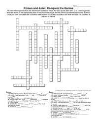 Quote crossword puzzle answer has 89 possible clues and appears in september 5 2018 the washington post & september 5 2018 l.a. Romeo Juliet Crossword Puzzle Complete The Famous Quotations By Underthedesk