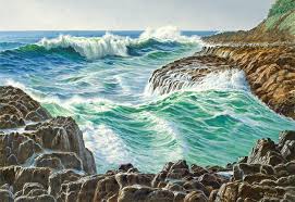 Devil's churn is best seen at high tide. Seascape Devil S Churn Oregon Painting By Paul Krapf