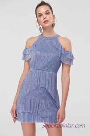 2021 abiye elbise modelleri mavi kisa omuzlar acik firfir detayli kiyafet kombinleri partykleid abendkleid modische kleider