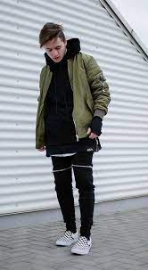 Green Bomber Jacket With Black Hoodie And Joggers Bomber Jacket Outfit Green Bomber Jacket Outfit Hoodies Men Style