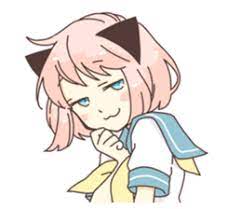 Sticker Of Cat Ear Girl Necoco Part2 Rabbit Stuffed And Gray Cat Her Friends Colorful And Cheerful Feel L Cat Ears Girl Cute Cartoon Girl Anime Expressions