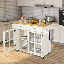 Get free shipping on qualified wheels kitchen islands or buy online pick up in store today in the furniture department. Lazzo Kitchen Island On Wheels Rolling Home Kitchen Cart With Pine Countertop Large Storage Trolley Cart With Cabinet Farmhouse Goals