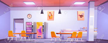 Refined and elegant, deliberate and thoughtful — with outdoor living fun. Canteen Interior In School College Or Office Vector Cartoon Illustration Of Cafeteria Dining Room In University Cafe With Tables And Chairs Counter Bar And Vending Machines With Food And Drink Royalty Free