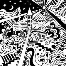 Black And White Banner Cute Doodle Sketch Magic Castle Cute Pattern Black And White Isolated Fairy Wonderful Poster Banner Background Template Can Used As Print For Baby Apparel T Shir