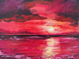 | orginal acrylic painting of sunset over stumpy lake, va. Red Sunset Acrylic On 8x10 Canvas 2019 Robert Griffith Art