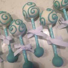 It is really cheap to make cake pops and with a different decoration on them they can work for just about any birthday or party you might be having. Baby Rattle Cake Pops Tiffany Blue Nibblerz Desserts