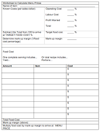 The Worksheet To Calculate Menu Prices