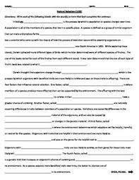 Worms that eat at night (nocturnal). Natural Selection Evolution Cloze Worksheet Natural Selection Biology Worksheet Cloze Activity