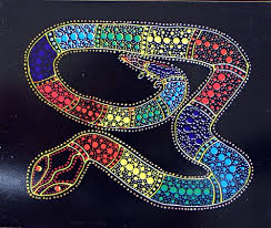 Little Hula Heaven Serpents And Women Aboriginal Dot Painting Rainbow Serpent Aboriginal Art