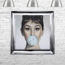Shop over 700,000 unique canvas wall art prints. Framed Print Audrey Hepburn Blowing A Big Blue Bubble Gum Bubble Picture Art Tapestries Home Garden