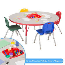 Our Sprogs Adjustable Height Preschool Activity Table With Organizer Gives Early Learners Easy Access T School Furniture School Outfitters School Art Supplies