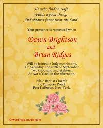 A christian wedding ceremony celebrates god's miraculous joining of husband, wife and god. Christian Wedding Invitation Wording Samples Wordings And Messages