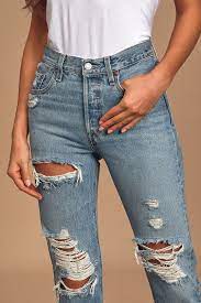 Lulus 501 Original Fit Distressed Light Wash High-rise Jeans Girls Ripped Jeans Best Denim Brands Ripped Jeans