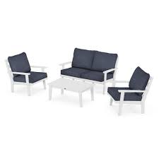 Easy returns · everyday free shipping* · free shipping over $45 Polywood Grant Park White 4 Piece Plastic Deep Seating Conversation Patio Set With Stone Blue Cushions Pws459 2 Wh145994 The Home Depot