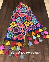 Blue Table Runner Embroidered Floral Table Runner Wool Table Runner Boho Table Runner Woven Ru Handmade Table Runner Boho Table Runner Embroidered Table Runner