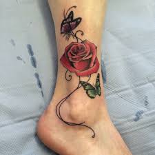 Rose And Butterfly Ankle Tattoo Done By Travis Allen At Twisted Tattoo Yaxley Www Rose And Butterfly Tattoo Butterfly Ankle Tattoos Butterfly Tattoos For Women