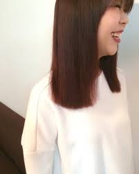プラムカラーo セミロング切りっぱなし 美容室 creer for hair 鹿児島市 鴨池 秋カラー 切りっぱなしロブ 秋カラー ボブ ヘアスタイル
