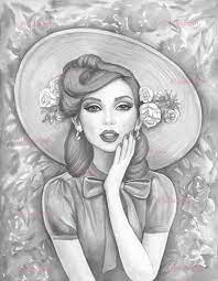 Pattern black and white illustration can be used for coloring book pages for kids and adults. Grayscale Coloring Page Digital Stamp Digi Girl Vintage Etsy In 2021 Grayscale Coloring Art Inspiration Drawing Grayscale Art
