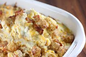 Put the corn, peas, chicken with rice and the chicken in the baking dish and mix it up. Chicken Bacon Ranch Tater Tot Casserole Recipe Blogchef