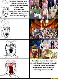 Hinata x Raikage where Hinata on Naruto, while Raikage cucks him?  DISGUSTING! They even have audacity