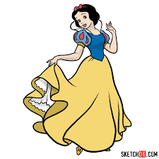 Draw a circle with guidelines for the head. How To Draw Snow White Disney S Animated Film Sketchok Easy Drawing Guides