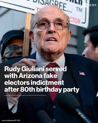 Rudy Giuliani was served Friday night with notice of his indictment related  to efforts to overturn the 2020 presidential election results in Arizona  after his 80th birthday party and after boasting on