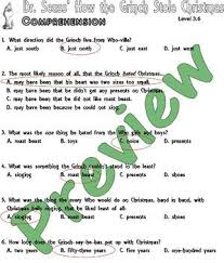 Dr Seuss How The Grinch Stole Christmas Comprehension Multiple Choice Questions Readi Christmas Reading Comprehension Reading Comprehension Christmas Reading