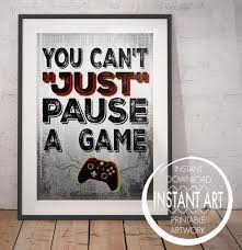You Cant Pause A Game Black Grey With Red And Neon Green Highlights This Contemporary Video Game Poster Video Game Wall Art Gaming Wall Art Red Home Decor