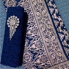 Kain Batik Dan Embos 934 Prada Biru Navy Jahit Kain Batik