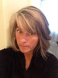 Transition To Gray After 5 Months Blonde Highlights To Blend Gray At Roots Gray Hair Growing Out Transition To Gray Hair Gray Hair Highlights