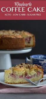 Tender Almond Flour Coffee Cake With Rhubarb And Pecans This Delicious Sugar Free Coffee Cake Makes A Pe Rhubarb Coffee Cakes Rhubarb Recipes Rhubarb Desserts