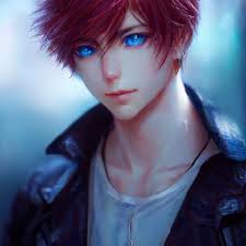 Cute anime guy, cherry hair, bright …" — image created in Shedevrum