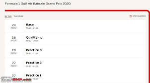 Grand prix times, practice and qualifying schedules and venues for whole season. Formula 1 2020 Bahrain Grand Prix Sakhir 27 29 November Team Bhp