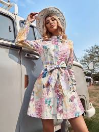 Em breve redefinir a viagem a portugal! Floral Button Front Belted Shirt Dress Shein Eur