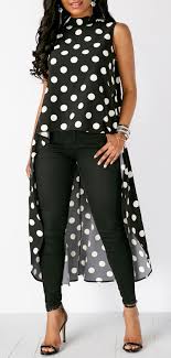 Polka Dot Black Sleeveless High Low Blouse Liligal Blouse Shirts Top Womenswear Womensfashion En Begendiklerim Kiyafet Elbiseler Ve Bluz