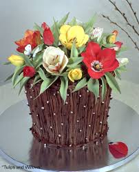 Basket of flowers cake design. Tulip Petal Cutters World Of Sugar Art