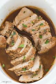 This Slow Cooker Pork Tenderloin Is Covered In An Easy Garlic Herb Rub And Driz Pork Tenderloin Crock Pot Recipes Slow Cooker Pork Tenderloin Pork Loin Recipes