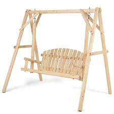 Only a joist can safely hold the weight of a swing with. Amazon Com Tangkula Wooden Porch Swing A Frame Wood Log Swing Bench Chair Outdoor Rustic Curved Back Swing Chair For Patio Garden Yard Kitchen Dining
