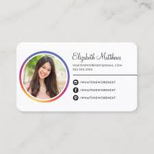 Digital business cards are quickly replacing their paper counterparts. Photo Social Media Instagram Round Headshot Business Card Zazzle Com In 2021 Photo Business Cards Social Media Business Cards Business Card Inspiration