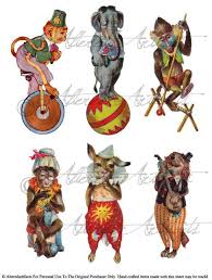 Instand Download Circus Parde Anamal Acts Clowns For Your Puppet Theater Digital Collage Sheet Vintage Clip Art Scraps Clip Art Vintage Art Circus Animals