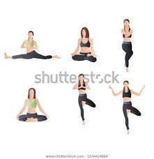 Set Yoga Poses People Female Characters Stock Image Download Now Female Characters People Illustration Yoga Poses