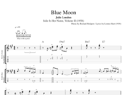 Music scores with tablature for bass with easy christmas songs including silent night, o holy night, jingle bells and 6. Blue Moon Julie London Guitar Bass Tabs Sheet Music Chords Score Play Like The Greats Com