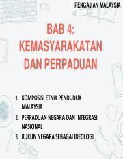 Artikel ini membincangkan tanggapan belia malaysia masa kini terhadap persoalan keadilan dasar integrasi nasional ini. Latihan Bab 4 Kemasyarakatan Dan Perpaduan Pdf Pengajian Malaysia Bab 4 Kemasyarakatan Dan Perpaduan 1 Komposisi Etnik Penduduk Malaysia 2 Perpaduan Course Hero