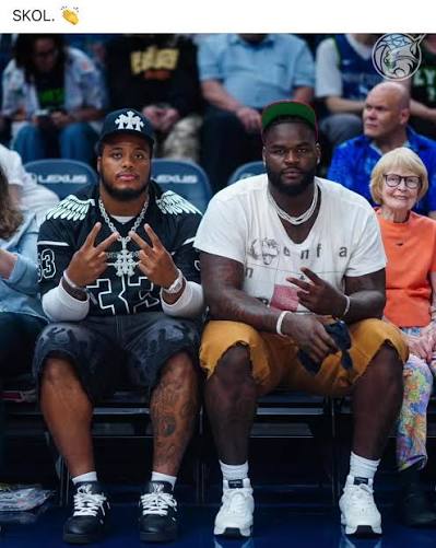 Vikings DL draft picks Caleb Banks and Dominique Orange were at the Lynx  game earlier today, and I have to say…is it just me, or does “Big Citrus”  look small compared to