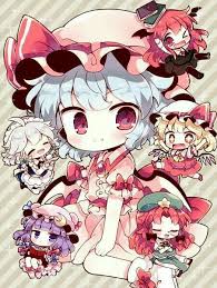 Flandre Scarlet Remilia Scarlet Sakuya Izayoi Patchouli Knowledge Hong Meiling Koakuma Anime Anime Chibi Kawaii Anime