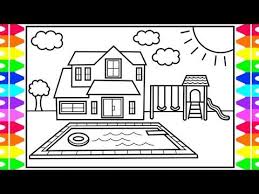 Youtube House Drawing For Kids Coloring Books Pool Drawing
